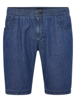 Short chino en coton bleu uni aspect denim avec une coupe slim