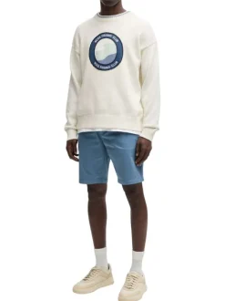 Short chino en coton bleu uni à coupe regular fit avec des passants