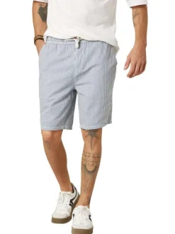 Short chino en coton ciel à rayures pourvu d'une coupe droite