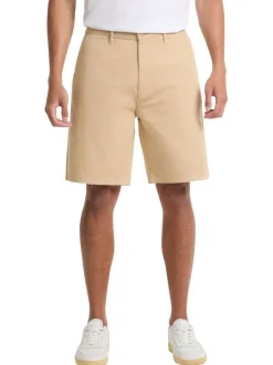 Short chino en coton écru uni avec une coupe droite et des passants