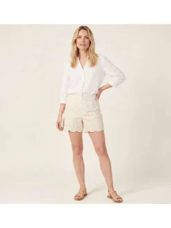 Short chino en coton écru uni pourvu d'une fermeture zippée