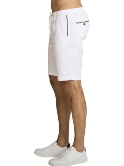 Short chino en coton et lin mélangé blanc pourvu d'une taille élastiquée