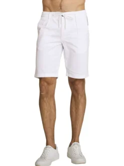 Short chino en coton et lin mélangé blanc pourvu d'une taille élastiquée