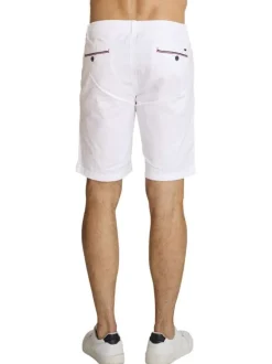 Short chino en coton et lin mélangé blanc pourvu d'une taille élastiquée