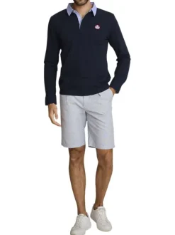 Short chino en coton gris à coupe droite pourvu d'une taille élastiquée