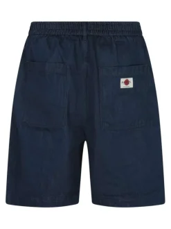 Short chino en coton indigo uni avec coupe droite et une taille élastiquée