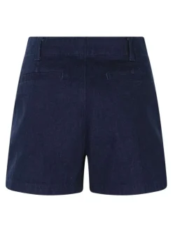 Short chino en coton indigo uni avec une coupe droite et de multiples poches