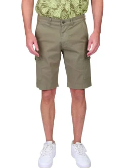 Short chino en coton kaki uni avec des poches passepoilées à l’arrière