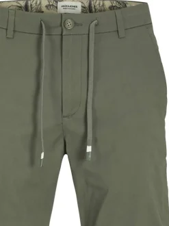Short chino en coton kaki uni avec une coupe droite et un lien de serrage