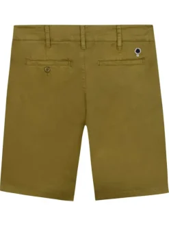 Short chino en coton kaki uni avec une coupe droite et un logo brodé