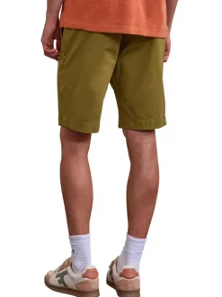 Short chino en coton kaki uni avec une coupe droite et un logo brodé