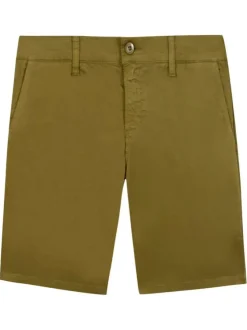 Short chino en coton kaki uni avec une coupe droite et un logo brodé