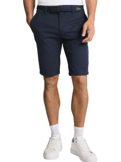 Short Chino en coton marine avec une coupe ajustée et une ceinture