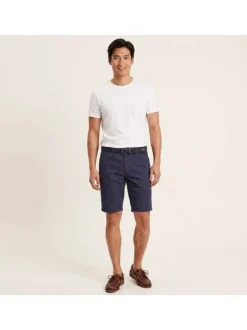 Short Chino en coton marine avec une coupe ajustée et une ceinture
