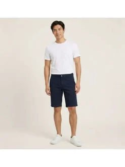 Short Chino en coton marine avec une coupe ajustéeet une taille intermédiaire