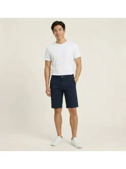 Short Chino en coton marine avec une coupe ajustéeet une taille intermédiaire