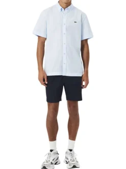 Short chino en coton marine à coupe droite pourvu de poches plaquées