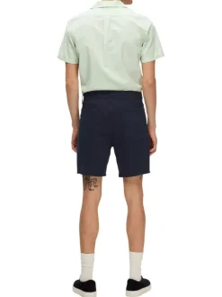 Short Chino en coton marine uni avec une coupe droite et 5 poches