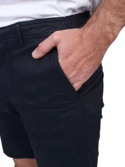 Short Chino en coton marine uni avec un logo brodé et une coupe droite