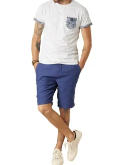 Short chino en coton marine uni pourvu de passants pour la ceinture
