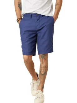 Short chino en coton marine uni pourvu de passants pour la ceinture