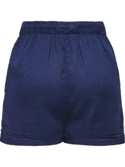 Short chino en coton marine uni pourvu d'une taille élastiquée