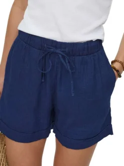 Short chino en coton marine uni pourvu d'une taille élastiquée