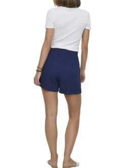 Short chino en coton marine uni pourvu d'une taille élastiquée