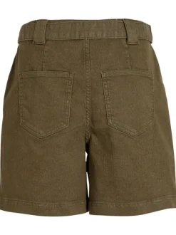 Short chino en coton mélangé kaki uni avec une coupe regular fit
