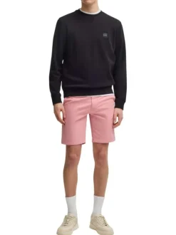 Short chino en coton rose uni à coupe regular fit avec des passants