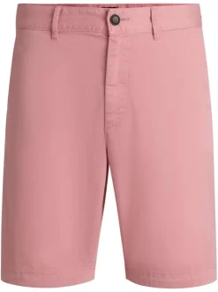 Short chino en coton rose uni à coupe regular fit avec des passants