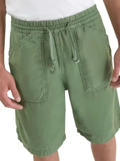 Short chino en coton vert uni avec une coupe droite et une taille élastiquée