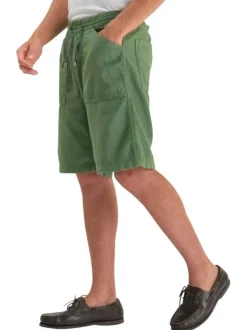 Short chino en coton vert uni avec une coupe droite et une taille élastiquée