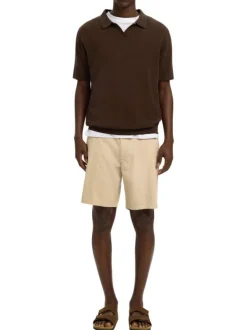 Short Chino en lin et coton beige uni avec un cordon de serrage à la taille