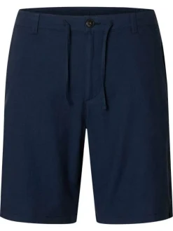Short Chino en lin et coton marine uni avec une coupe droite
