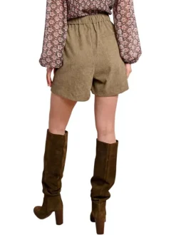 Short chino kaki en velours avec une coupe large et une taille élastiquée