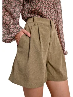 Short chino kaki en velours avec une coupe large et une taille élastiquée
