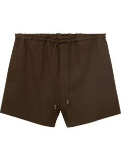 Short chino kaki uni avec une coupe droite avec un cordon de serrage