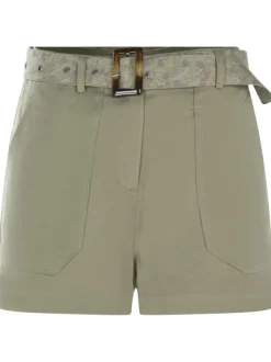 Short chino kaki uni avec une coupe droite et une ceinture imprimée à la taille