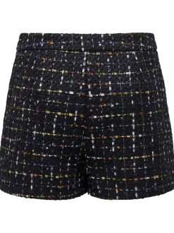 Short Chino marine carreaux avec une coupe slim et matière en tweed