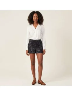Short Chino marine carreaux avec une coupe slim et matière en tweed