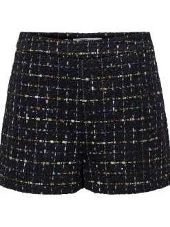 Short Chino marine carreaux avec une coupe slim et matière en tweed