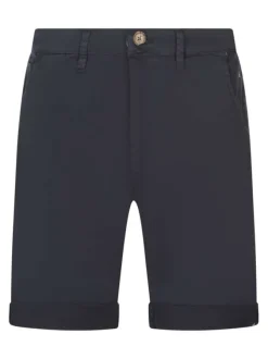 Short chino marine uni avec une coupe droite et le logo de la marque bordé