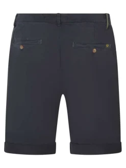 Short chino marine uni avec une coupe droite et le logo de la marque bordé