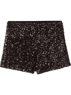 Short Chino marron orné de sequins et pourvu d'une fermeture zippée