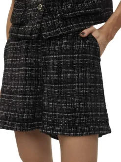 Short chino noir avec un imprimé tweed une coupe droite et une taille haute