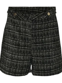 Short chino noir avec un imprimé tweed une coupe droite et une taille haute