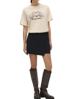 Short chino noir à coupe droite pourvu d'un effet jupe à l'avant