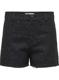 Short chino noir tweed avec une fermeture zippée et une coupe droite