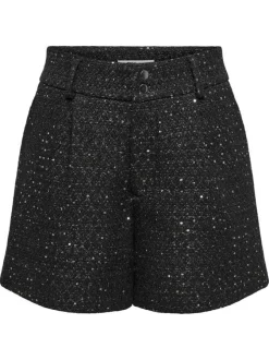 Short chino noir uni avec une coupe droite et des paillettes all over